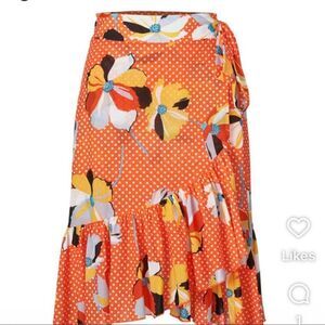 CAbi WRAP SKIRT #6199 in TANGERINE/FLORAL Size Medium. EUC! Cottagecore Romantic